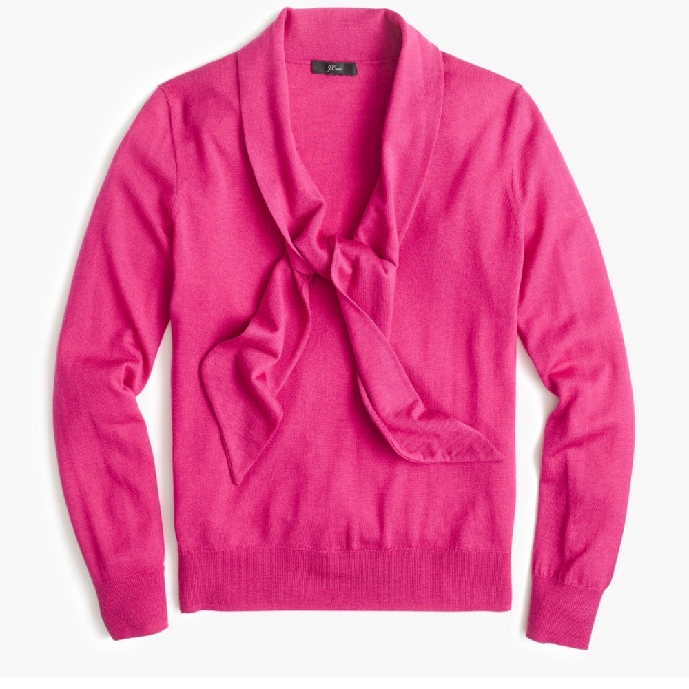 J. Crew Tie Front Pull Over Sweater Hot Pink Size M‎